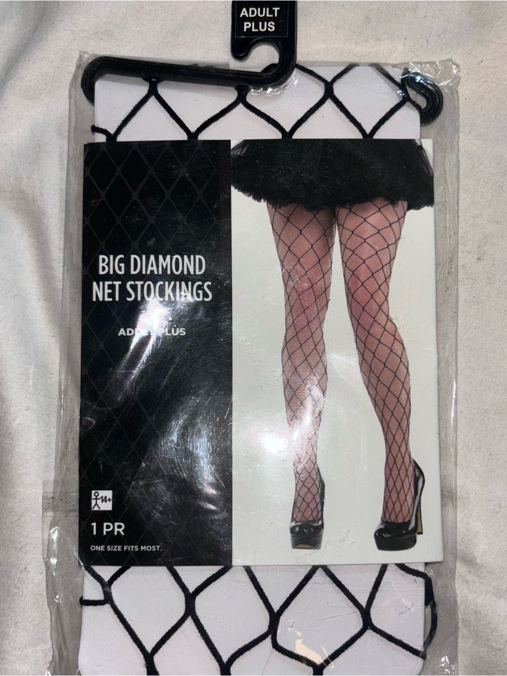 Adult Plus Big Diamond Net Stockings - Black